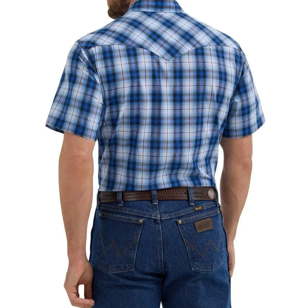 Men’s Wrangler Regular Fit Short Sleeve Western Plaid Shirt Size 3XL